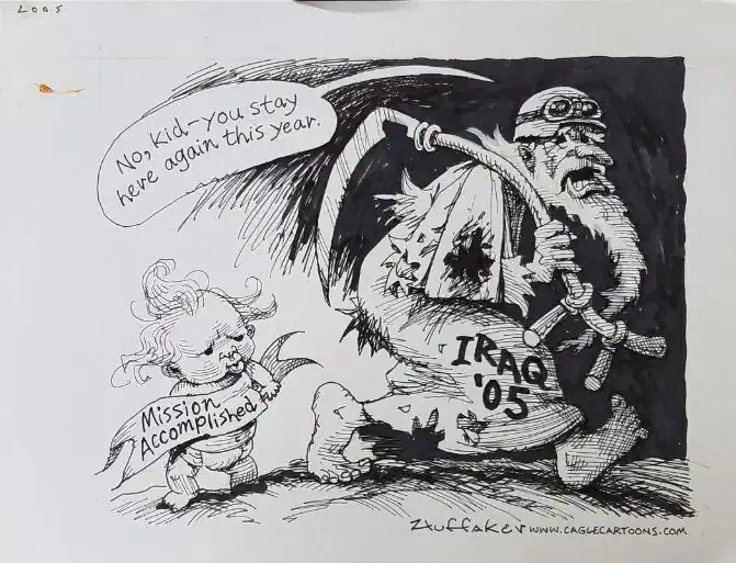 Spotprenten met het onderwerp de Irak oorlog