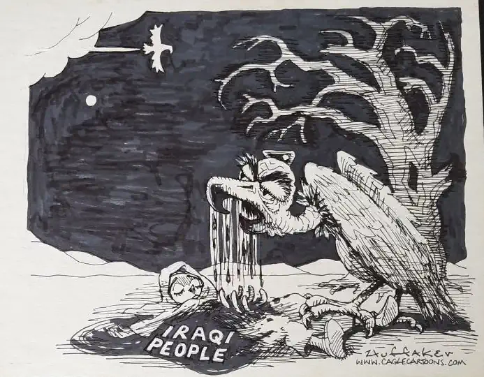 Spotprenten met het onderwerp de Irak oorlog