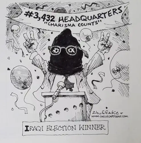 Spotprenten met het onderwerp de Irak oorlog